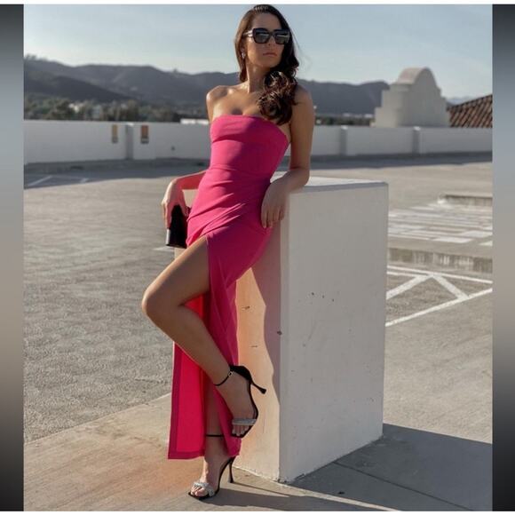LBD Revolve Lucinda Gown Hot Pink Maxi Strapless Size Small - Picture 1 of 10
